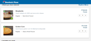 DOMINOS REGULAR MARGERITA AND GOLDEN CORN AT JUST rS 67
