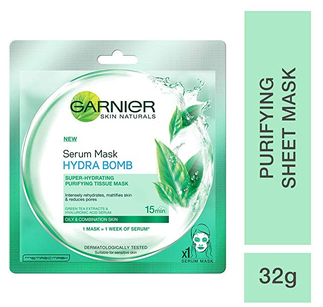 Garnier Skin Naturals, Green Tea, Face Serum Sheet Mask (Green), 32g