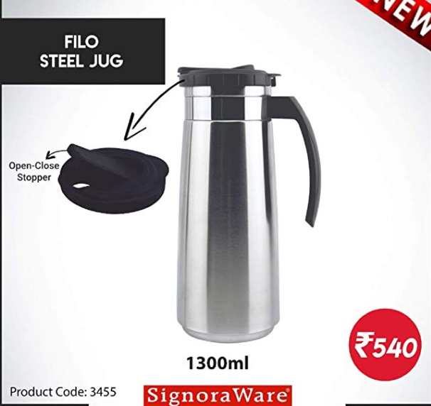 Signoraware Filo Steel Jug 1.3ltr, Silver