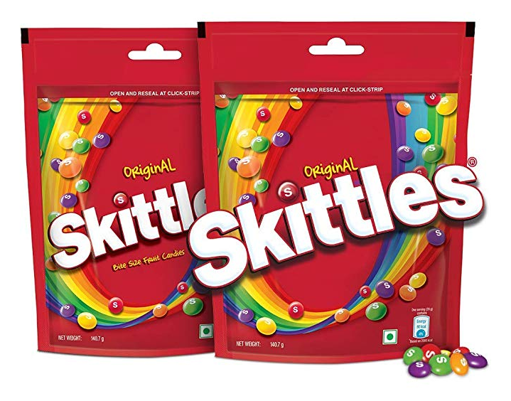 Skittles Bite-Size Fruit Candies Pouch, Original- 140.7g (Pack of 2)
