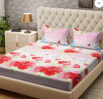 Bombay Dyeing 160 TC Microfiber Double Printed Bedsheet (Pack of 1, Pink)