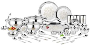 Classic Essentials Glory Stainless Steel Dinner Set, 61-Pieces, Silver