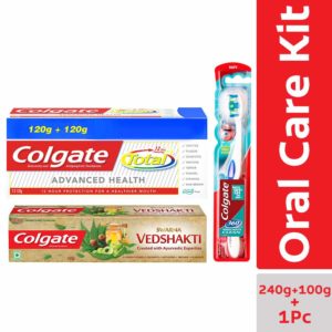 Colgate Total Advanced Health - 240 g with Swarna Vedshakti - 100 g and 360 Whole Mouth Clean Toothbrush