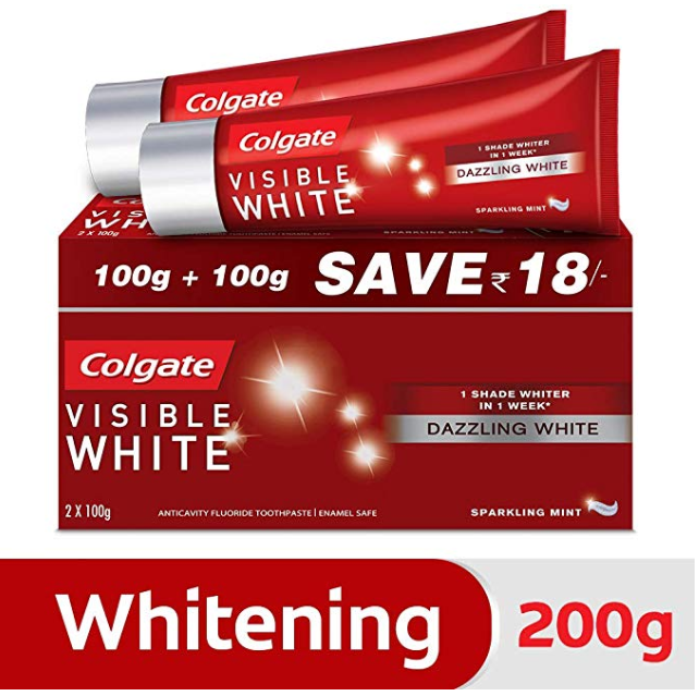 Colgate Visible White Dazzling White Toothpaste, Sparkling Mint - 200gm (Saver Pack)