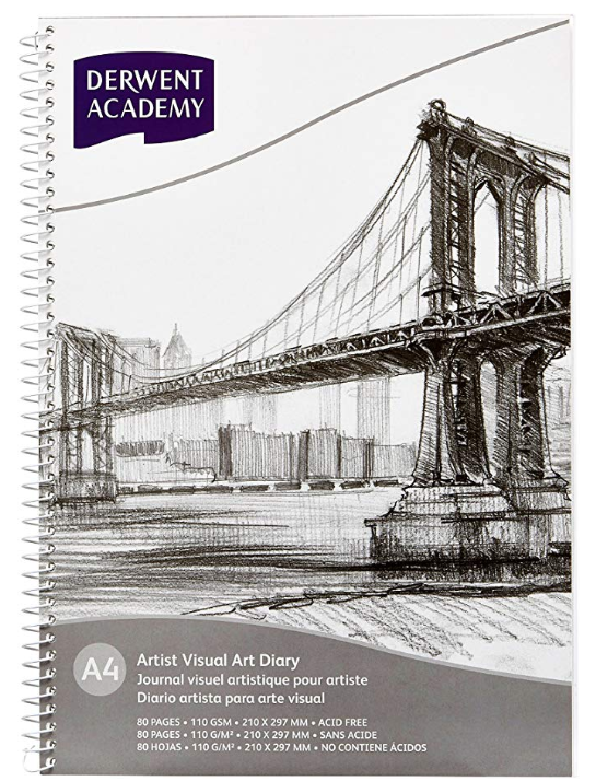 Derwent Academy Visual Art Diary Sketch Pad, 110 GSM Acid Free Paper 80 Pages (A4 Portrait)