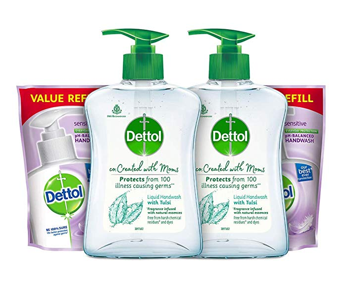 Dettol Tulsi Hand wash Refill and Pump 200ml+175ml, Pack of 2