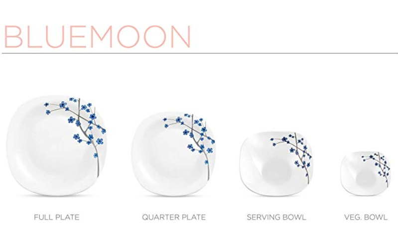 Diva From La Opala Quadra Bluemoon Opalware Dinner Set, 21-Pieces