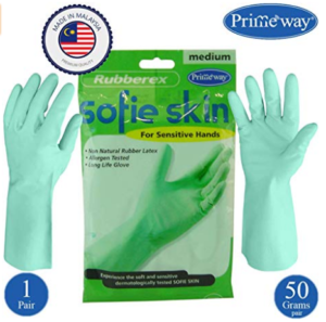 Primeway® Rubberex Sofie Skin Nitrile Non Natural Rubber Latex Hand Gloves for Sensitive Hands, Medium, 1 Pair, Green