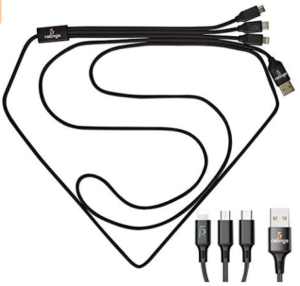Rugged Nylon Universal Multi USB pin Fast Charging Cable 3.5 ft. (Ebon Black)