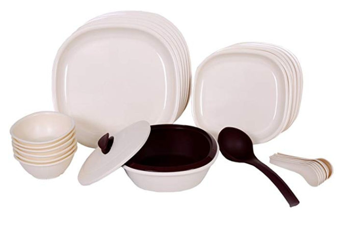 Signoraware Double Wall Square Dinner Set, 27-Pieces, Off White