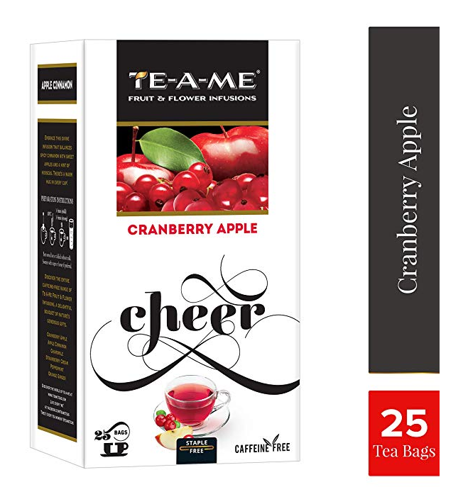 TE-A-ME Cranberry Apple Fruit and Flower Herbal Tea Infusion Pack of 25 Tea Bags