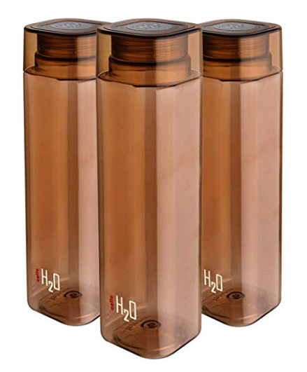 Cello H2O Squaremate Plastic Water Bottle, 1-Liter, Set of 3, Brown