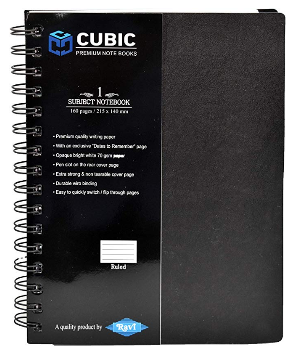 Cubic A5 Size Wiro Notebook, 160 Pages (Black)