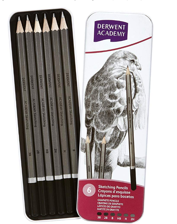 DERWENT Academy Sketching Pencils Tin, 3B-2H (Set of 6)