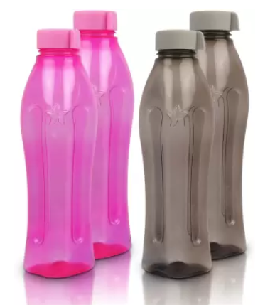 Flipkart SmartBuy Classic Fridge Bottle - 1000ml - Plastic  (Pack of 4, Grey, Pink)