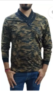 Military Camouflage Men V-Neck Blue, Beige T-Shirt