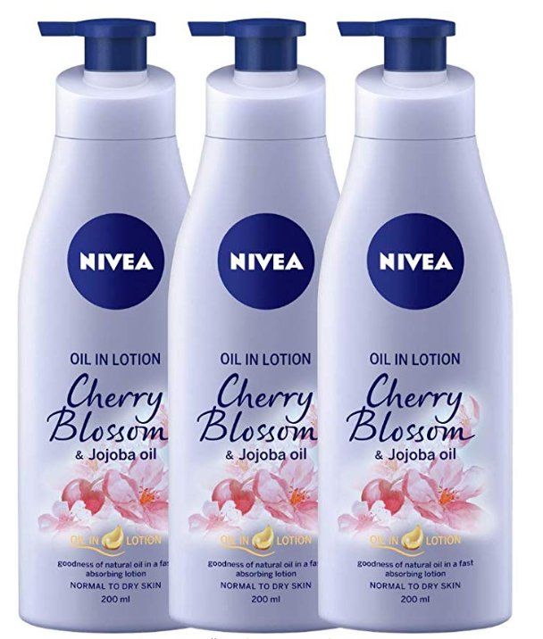 Nivea Oil In Lotion Cherry Blossom and Jojoba Oil, 200 ml (Pack of 3)