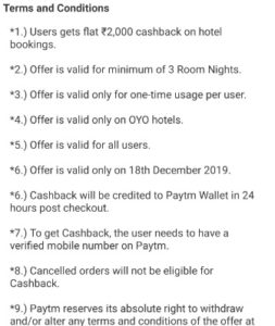 Paytm Oyo t&C