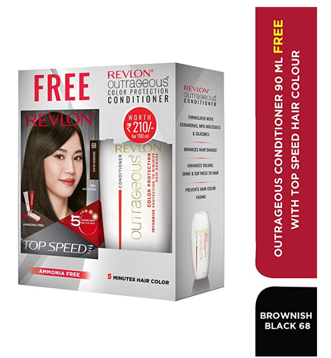 Revlon Top Speed Hair Color Brownish Black 68 With Outrageous Conditioner 90 Ml Free