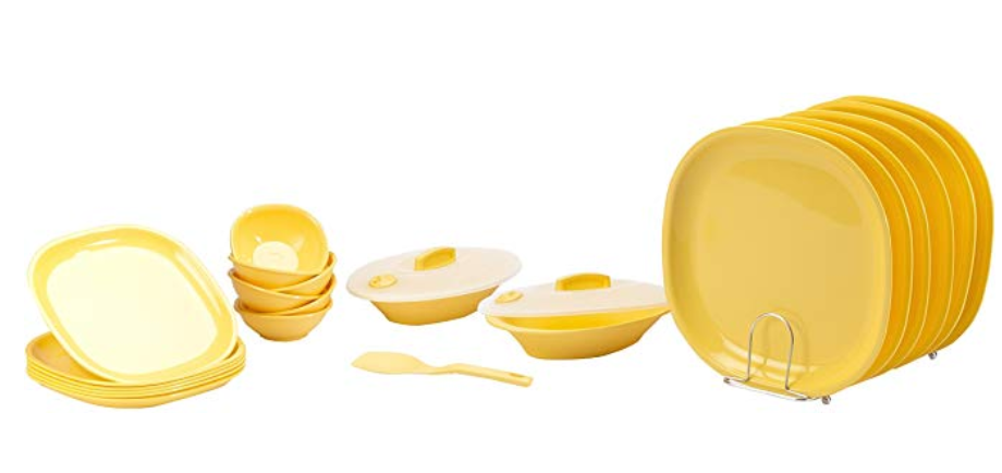 Signoraware Square Dinner Set, 23-Pieces, Lemon Yellow