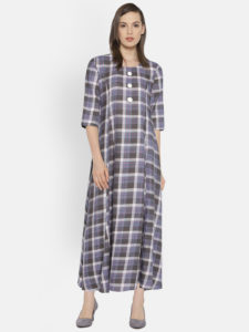 Women Purple Checked Maxi Dress