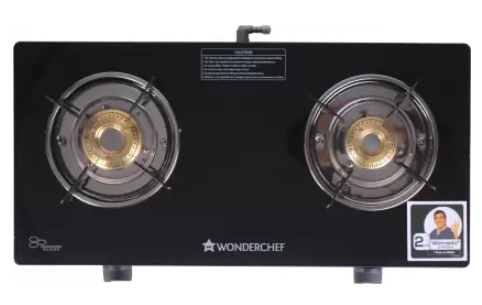 Wonderchef Ruby Black 2 Burner Glass Glass Manual Gas Stove (2 Burners)