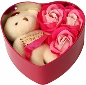 Heart Shape Gift Box with Teddy Rose Rs 99 amazon dealnloot