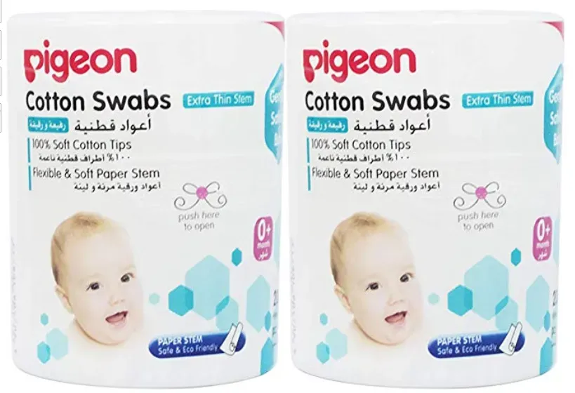 Pigeon Thin Stem Cotton Swabs (200 Tips, Pack of 2)