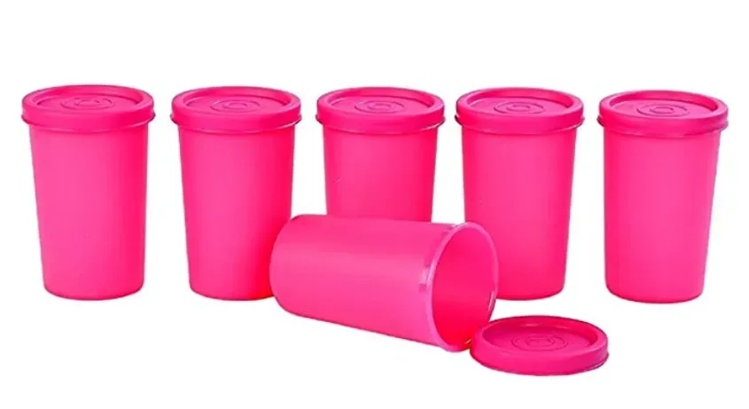 Signoraware Nano Round Big Plastic Container Set, 140ml, Set of 6, Pink