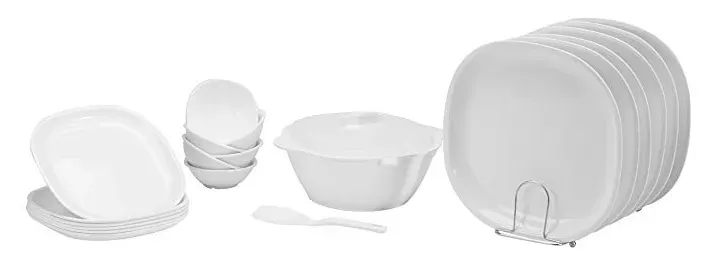 Signoraware Square Dinner Set, 21-Pieces, White