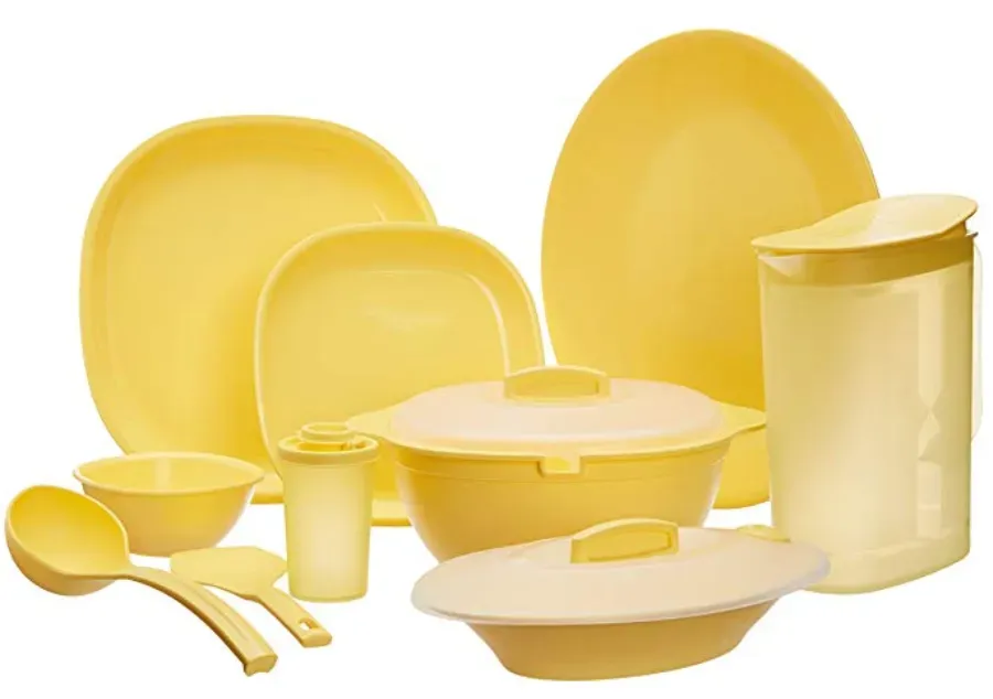 Signoraware Square Dinner Set, 38-Pieces, Lemon Yellow
