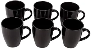 Anwaliya® Opal Series Hand Made Gloss Finish Ceramic Coffee Mugs, 250 ML. (Set of 6 Pcs) (Black)
