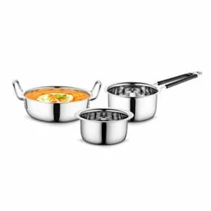Profusion Stainless Steel Cookware 3 pcs Set Rs 400 amazon dealnloot