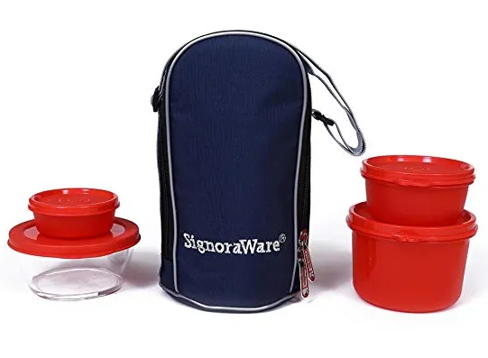 Signoraware Celebrity Lunch Box with Bag, Deep Red