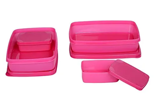 Signoraware Easy Lunch Box Set, 1 Litre, Set of 2, Pink