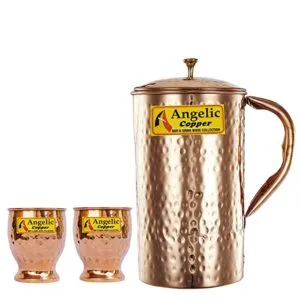 Angelic Copper Hammered Water Jug with Glasses Rs 618 amazon dealnloot