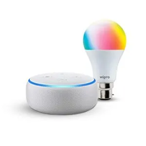 Echo Dot White bundle with Wipro 9W Rs 3198 amazon dealnloot