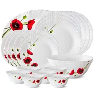 Larah by Borosil Red Carnations Opalware Dinner Rs 1258 amazon dealnloot