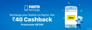 Recharge for Rs 199 or more and get Rs 40 cashback