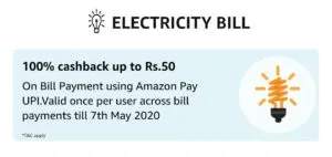 100% back upto Rs 50 on Electicity Bill Payment