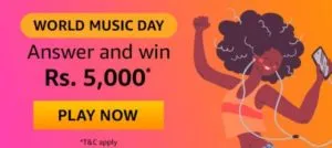 Amazon World Music Day Quiz Win Rs 5000