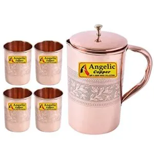 Angelic Copper Emborsed Jug with Glasses Set Rs 843 amazon dealnloot
