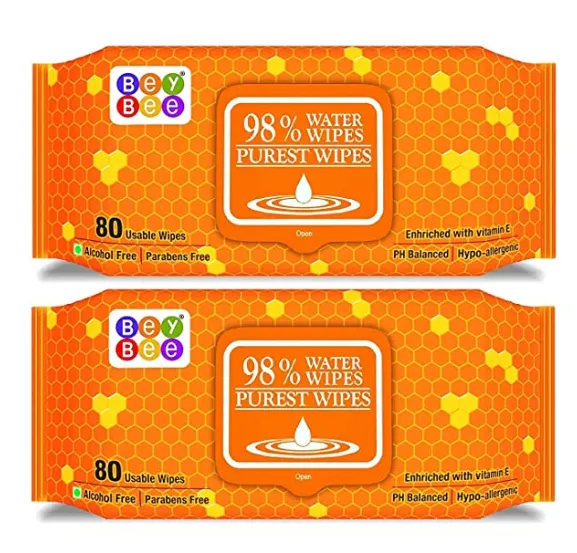 Beybee Hypoallergenic Baby Water Wipes for New Born Babies Sensitive Skin, 80 Wipes (Pack of 2)