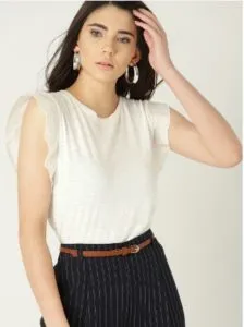 MANGO Women White Solid Semi-Sheer Top