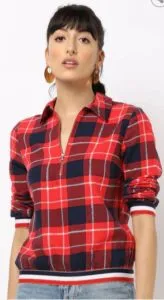 OXOLLOXO Zip-Front Checked Top with Contrast Elasticated Hems