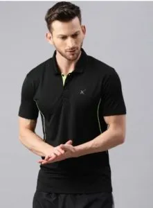HRX by Hrithik Roshan Men Black Solid Polo Collar T-Shirt