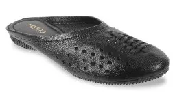 Metro Women Black Textured Leather Mules