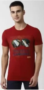 Peter England Printed Men Round Neck Maroon T-Shirt