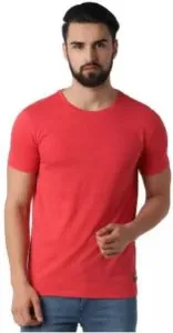 Peter England Solid Men Round Neck Red T-Shirt