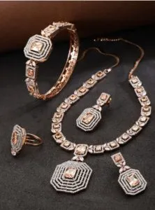 Priyaasi Rose Gold-Plated American Diamond Studded Jewellery Set